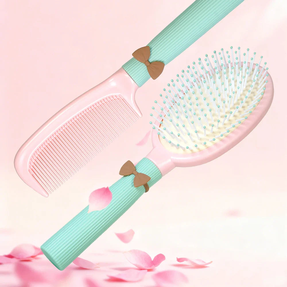 Cute Bow Hair Brush & Comb Set – Air Cushion Duo for Women