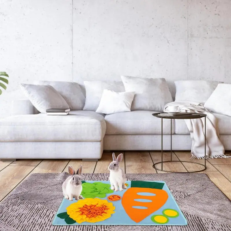 Foraging Mat For Bunnies Bunny Feeding Mat Stimulation Hay Feeder Washable Treat Dispenser Interactive Puzzle Toy For Indoor & Peaceful Pleasures Health and Wellness