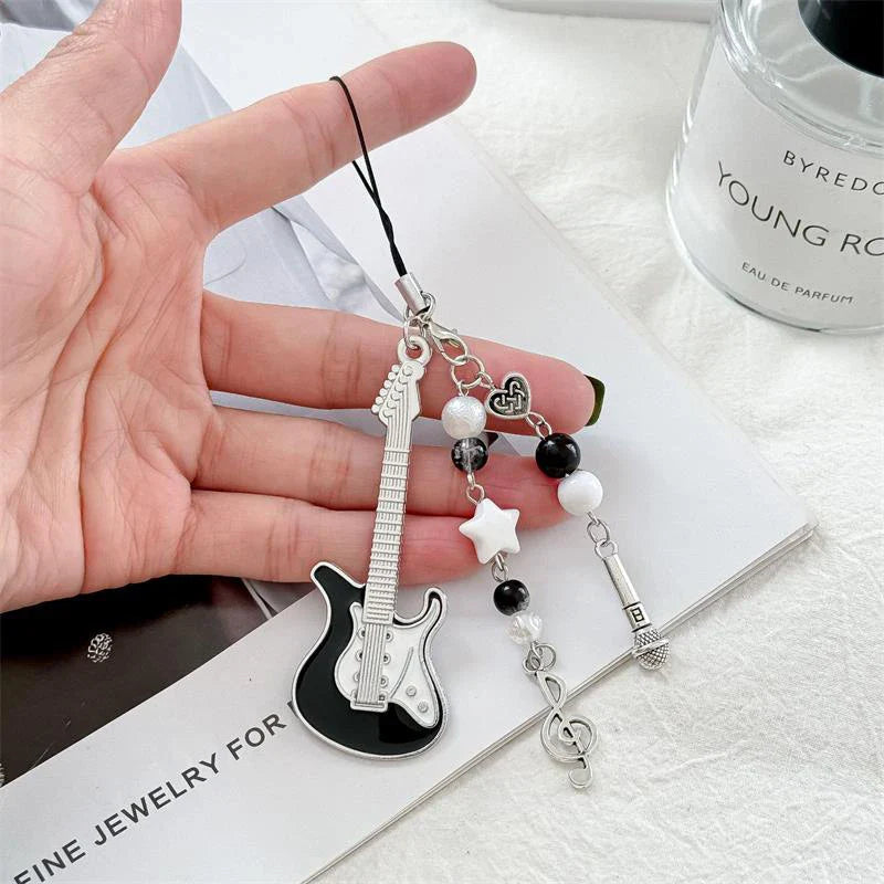 Guitar & Microphone Keychain Bag Charm | Music Lover Gift