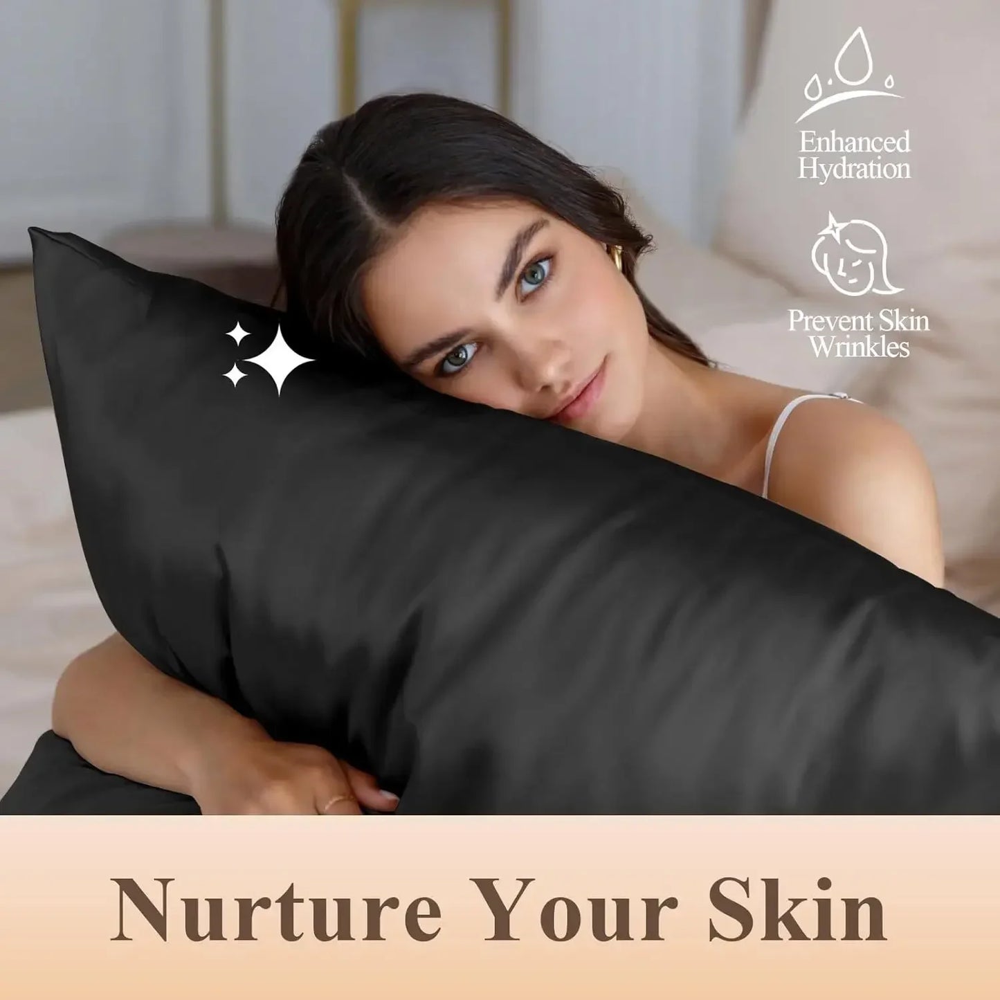 Black Satin Pillowcase Standard Size – Smooth & Cooling