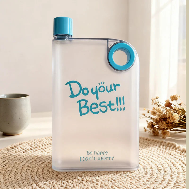 Matte Round Hole Handle Flat Water Cup, Portable Plastic Mug, Square Notebook Bottle, Handheld Drinkware, Ideal for Daily Use Peaceful Pleasures Health and Wellness Blue 401-500ml