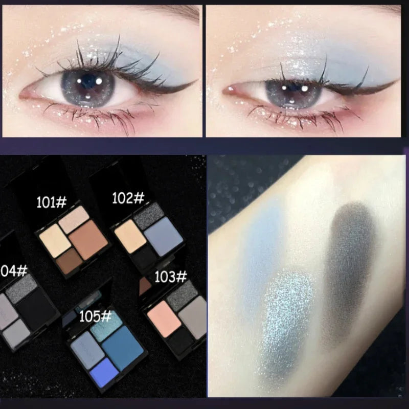 4-Color Punk Smokey Eyeshadow Palette – Glitter Matte Shimmer
