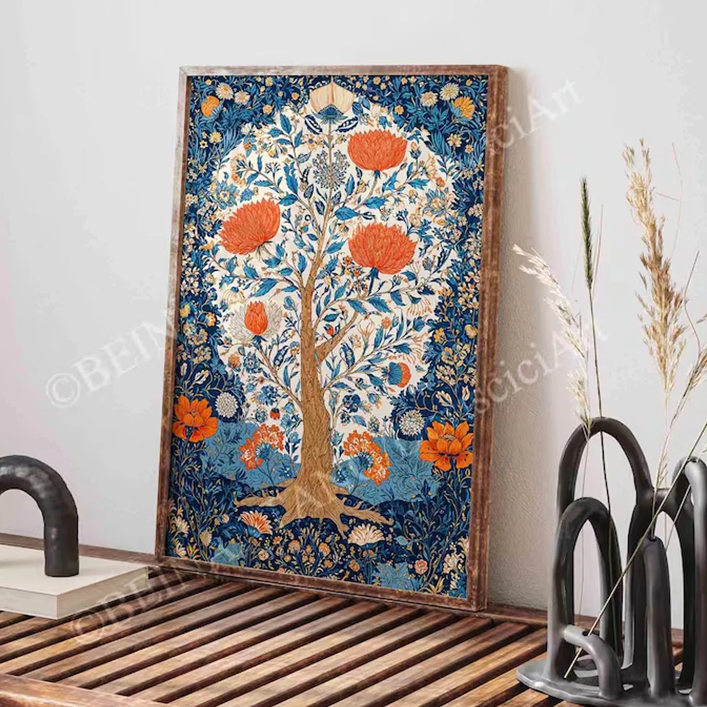 3-Piece Retro Islamic Mosque Canvas Wall Art | Indigo Orange