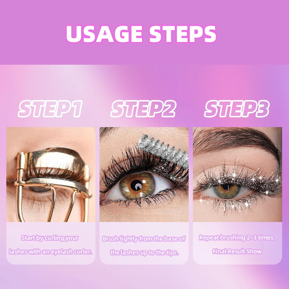 QIBEST 3 Colors Glitter Mascara Long Lasting Quick Dry Curling Extension Eyelashes Colorful Shiny Mascara Eyes Cosmetics Rimel Peaceful Pleasures Health and Wellness