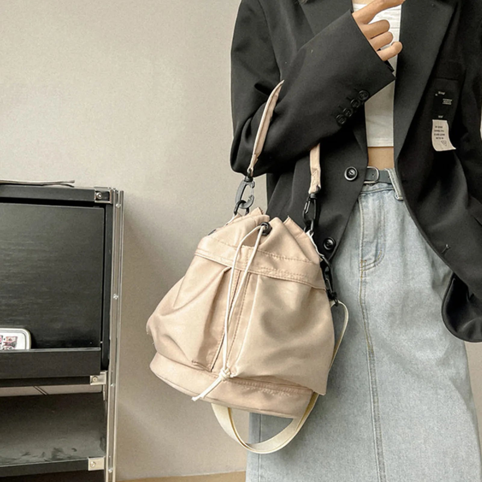 Fashion Women Shoulder Bag Nylon Women Large Capacity Casual Handbag Drawstring Crossbody Bag Tote Bag UNISEX Gifts for Lady Peaceful Pleasures Health and Wellness