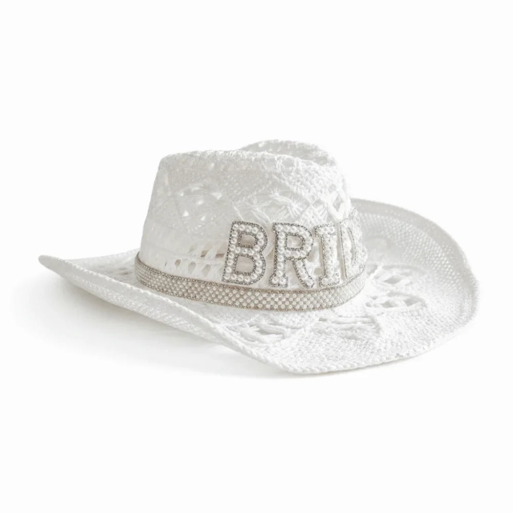 Rhinestone Bride Cowboy Hat – Crochet Western Cowgirl Party Hat