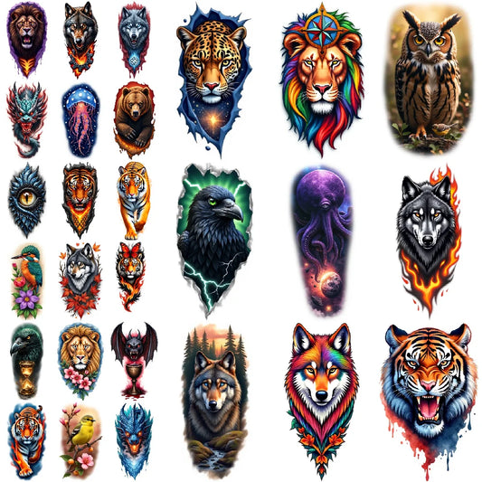 9-Piece Waterproof Temporary Tattoo Stickers – Wolf & Bear Temporary Tattoo Stickers Oasis Select