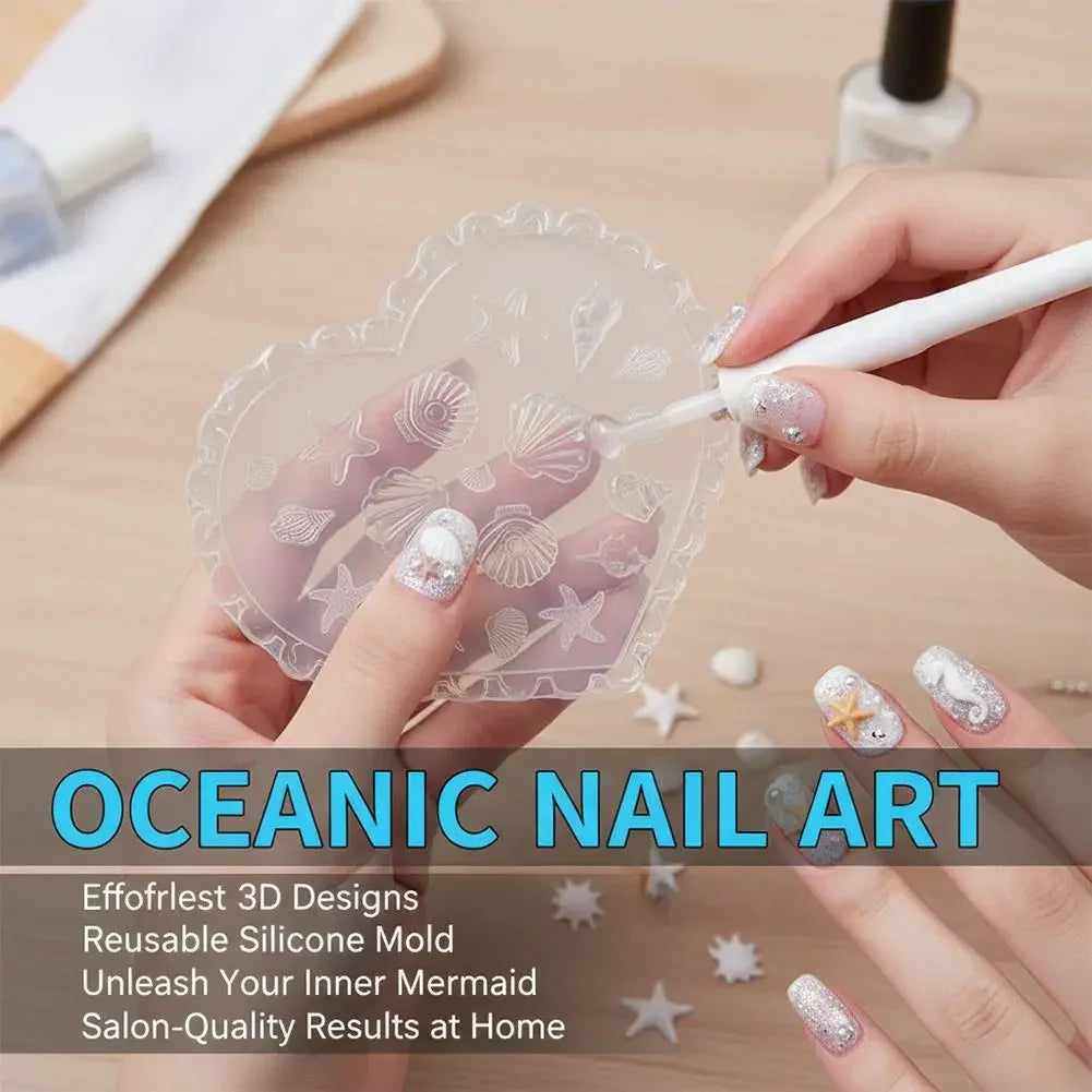 Marine Animals Design Nail Art Molds DIY 3D Summer Silicone Transparent Nail Mold Template Cute Starfish, Shell Molds Nail Tool Peaceful Pleasures Health and Wellness