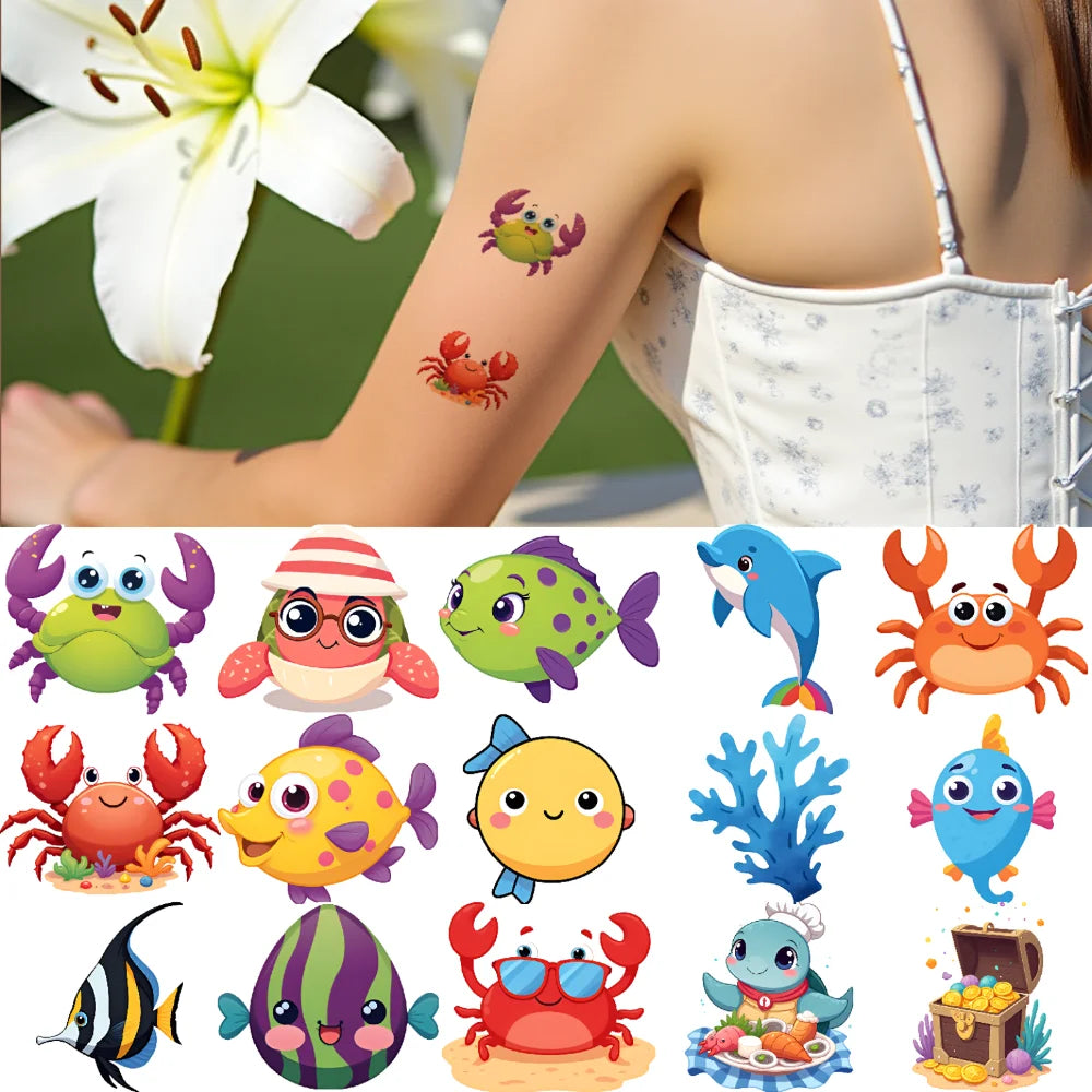 63pc Sea Creatures Temporary Tattoo Stickers – Waterproof 3D