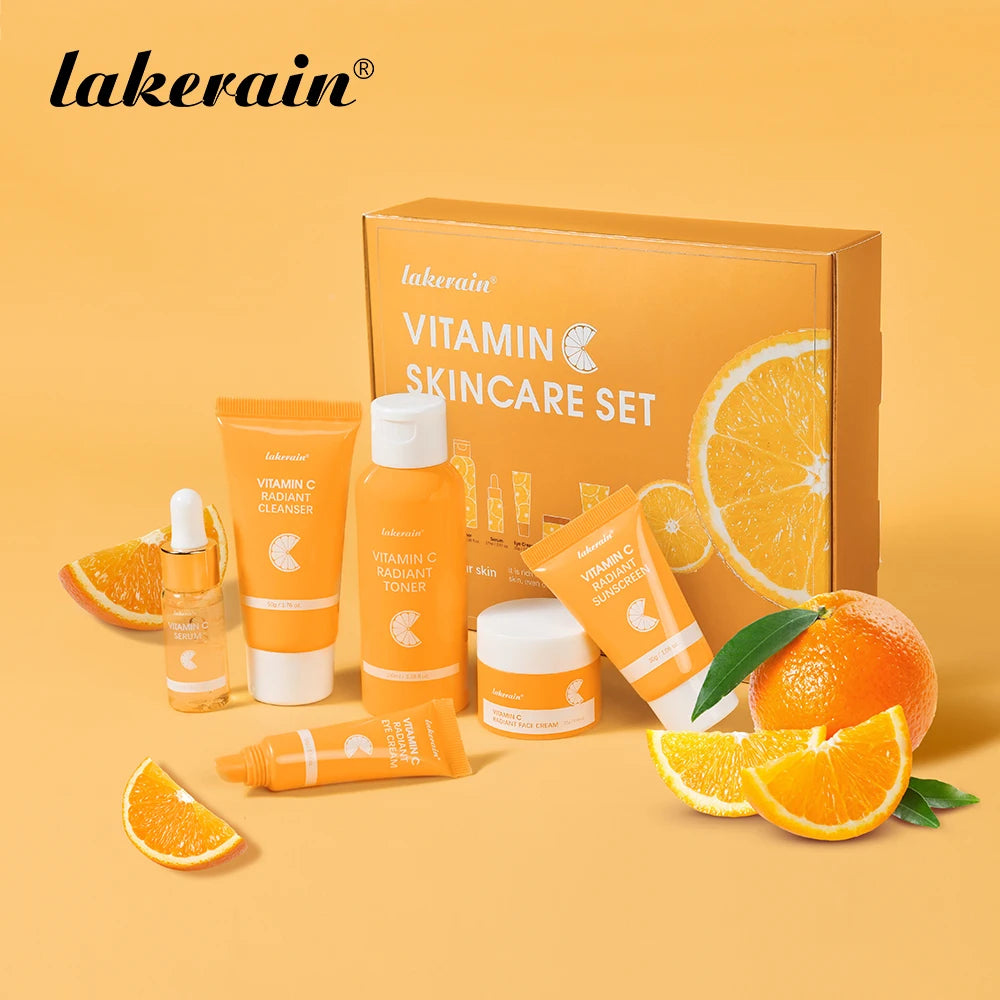 Lakerain Vitamin C Skin Care Set Whitening Cream Dark Spots Serum Dark Circle Eye Facial Cleaning Moisturizing Sunscreen Kits Peaceful Pleasures Health and Wellness