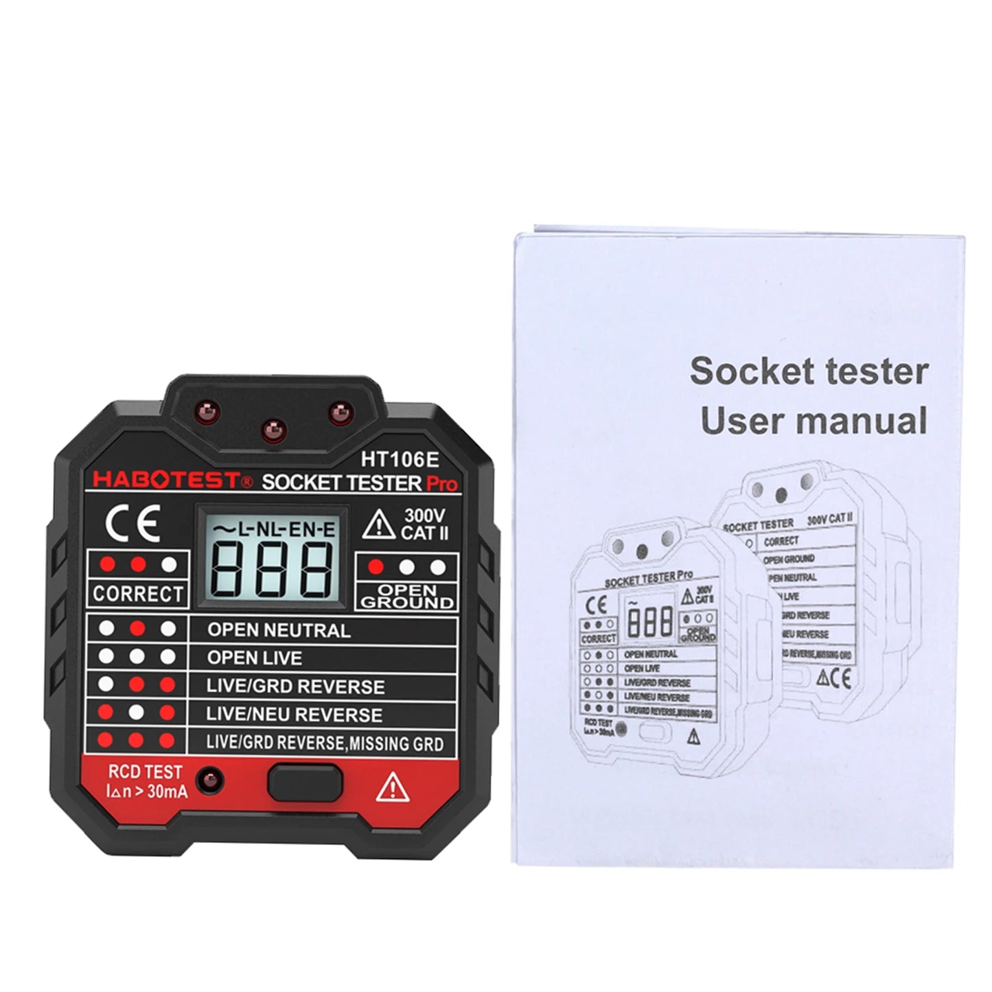 HABOTEST Advanced RCD Electric Socket Tester Wall Plug Breaker Finder Electric Leakage Test with Voltage Backlight LCD Display Peaceful Pleasures Health and Wellness UK HT106E