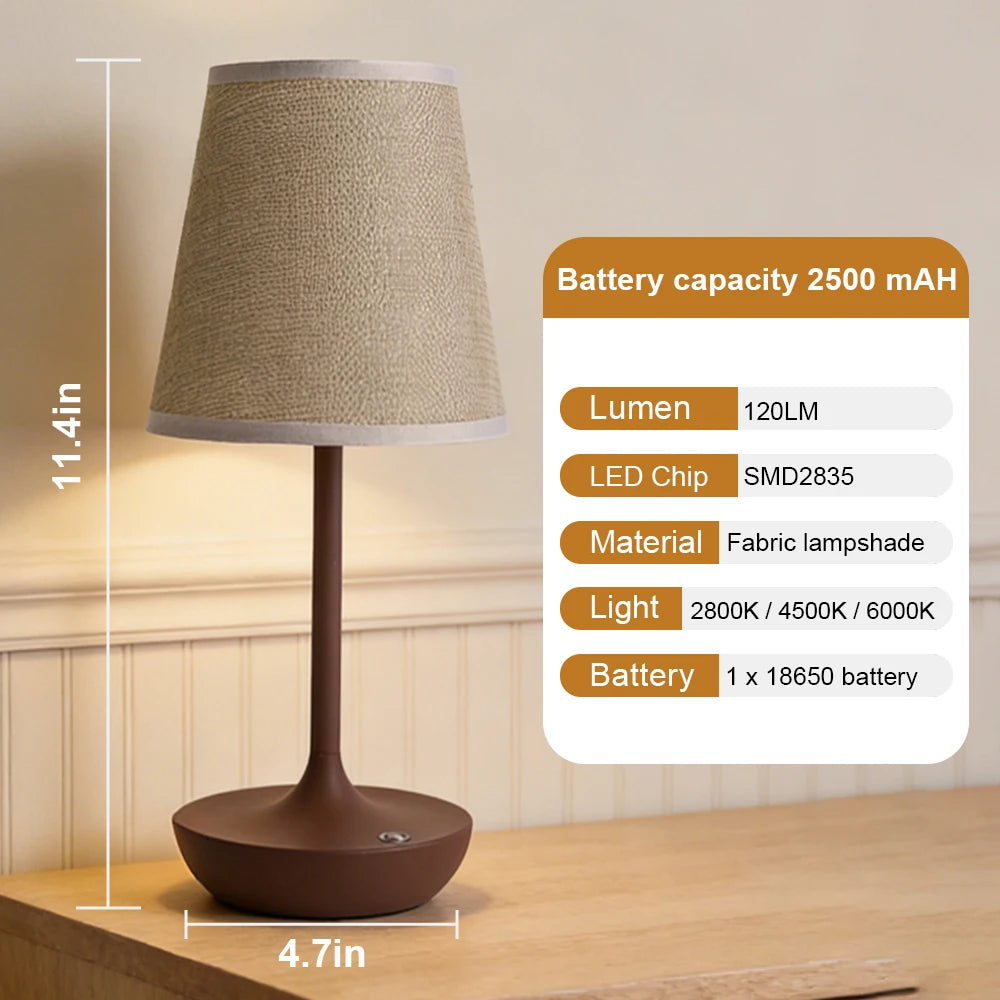 Rechargeable LED Table Lamps Simple Classic Lamp Dimmable USB Fabric Lampshade Bedroom Bedside Lighting Decoration Peaceful Pleasures Health and Wellness Brown