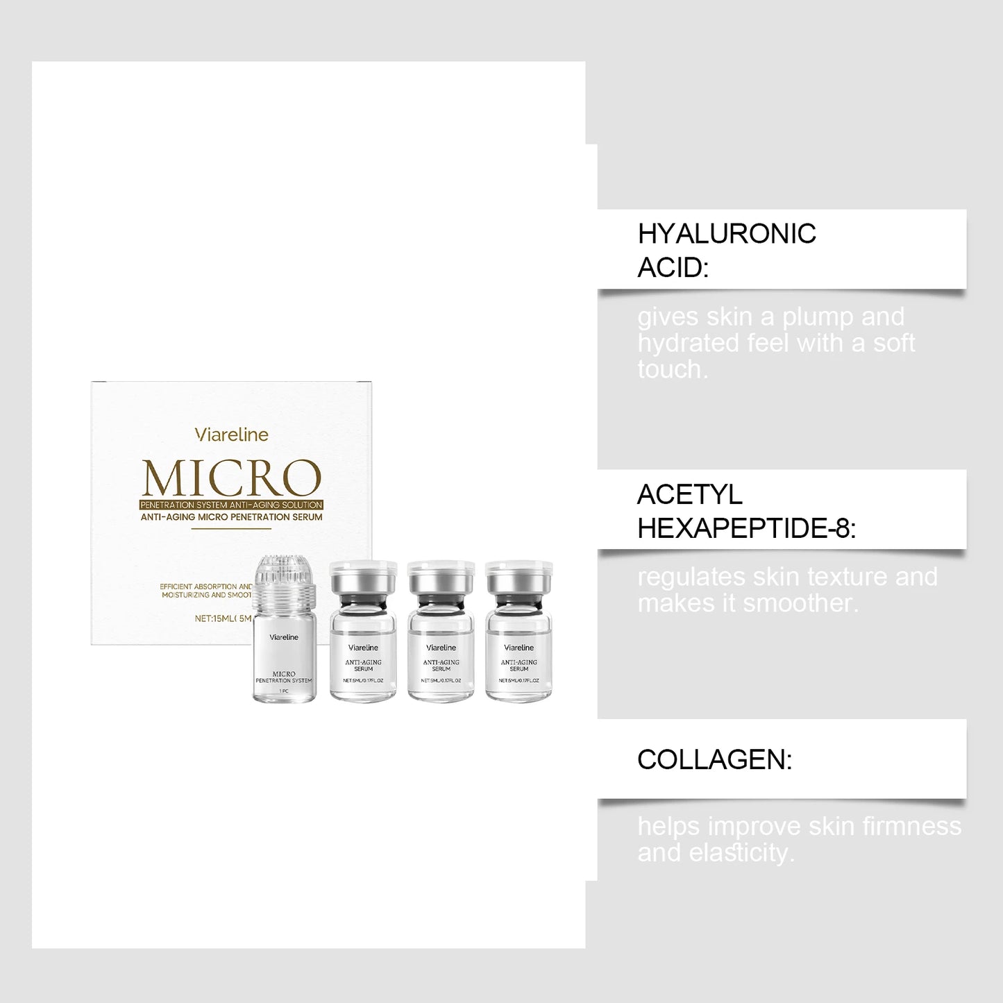 VIARELINE Hexapeptide Collagen Microneedle Serum Roller Kit
