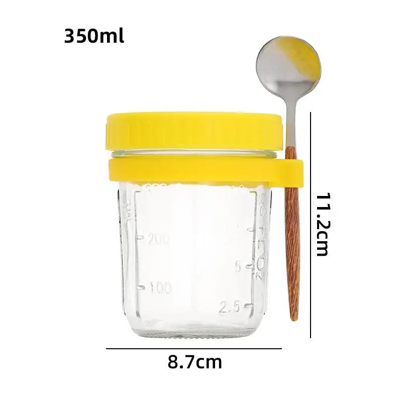 350ml Glass Overnight Oats Jar with Lid & Spoon | 1 or 2 Pack Glass Food Storage Jar Peaceful Pleasures Health and Wellness 1PCS Yellow