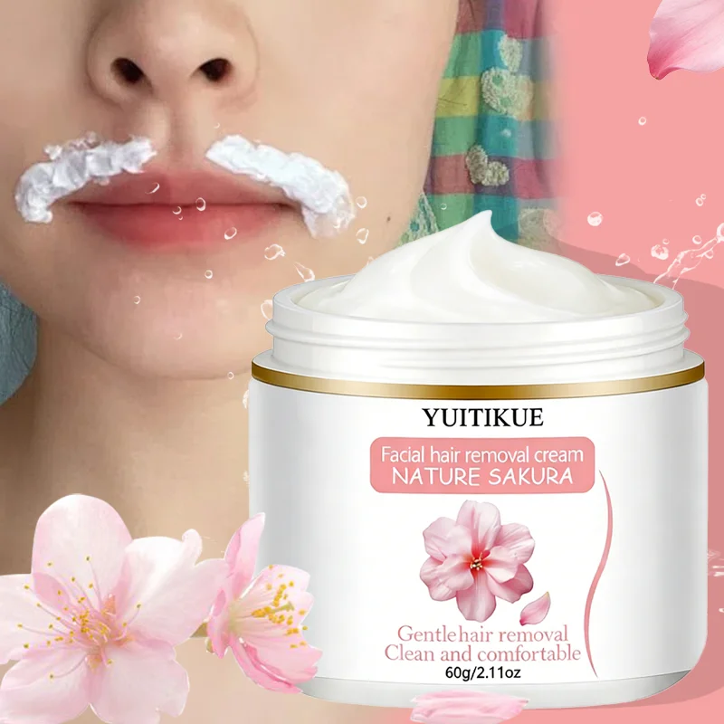 Yuitikue Sakura Facial Hair Removal Cream, 60g Gentle Nature-Infused Face Hair Remover for Clean & Comfortable Skin Peaceful Pleasures Health and Wellness