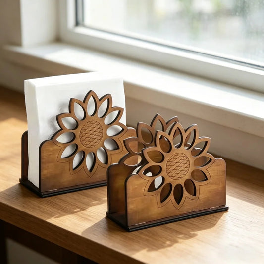 Wooden Sunflower Napkin Holder | Farmhouse Kitchen Decor Napkin Holder Peaceful Pleasures Health and Wellness