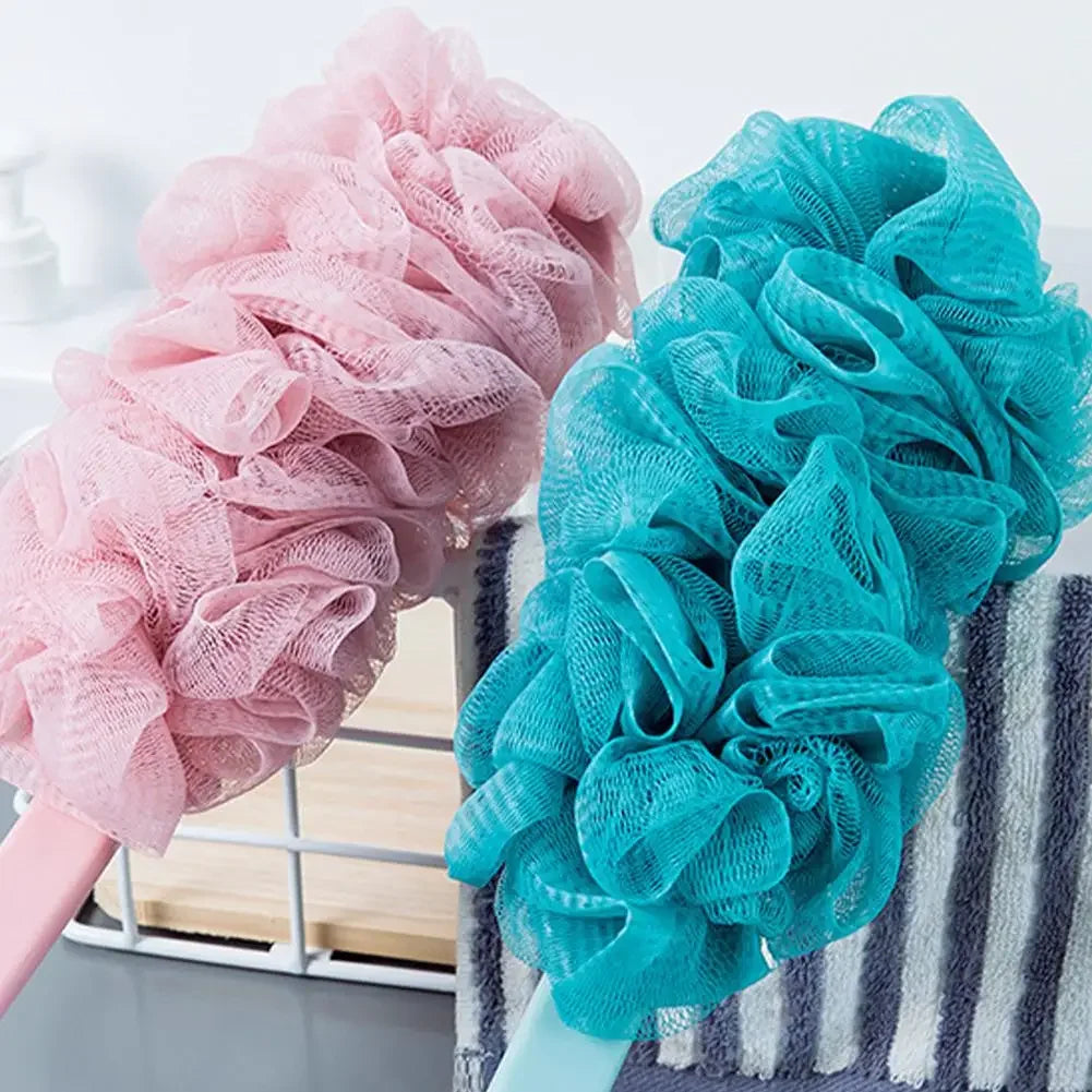 Large Two-Tone Bath Puff with Long Handle & Hanging Rope
