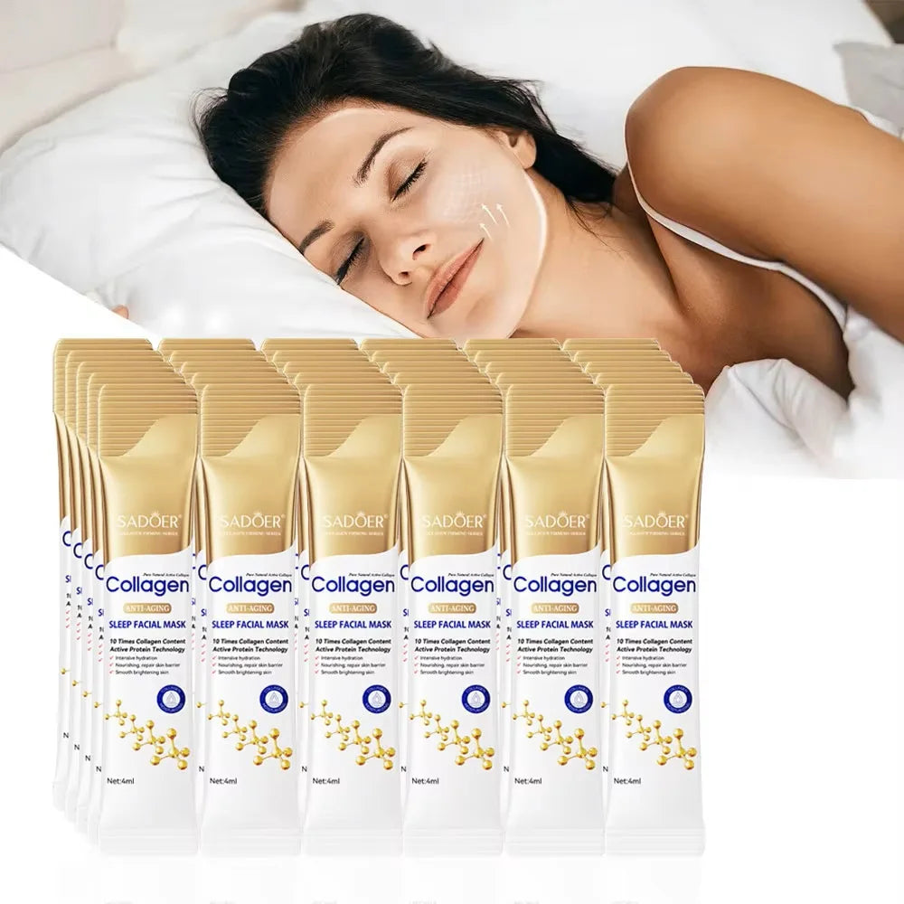 30pcs SADOER Collagen Sleeping Facial Masks Face skincare Moisturizing Brightening Firming Hydrating Face Mask Facial Skin Care Peaceful Pleasures Health and Wellness 30pcs