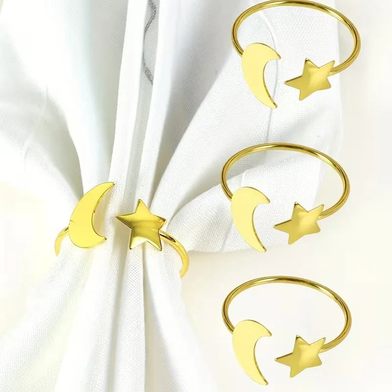 Gold Moon Star Napkin Rings | Ramadan Eid Table Decor 1–24 PCS