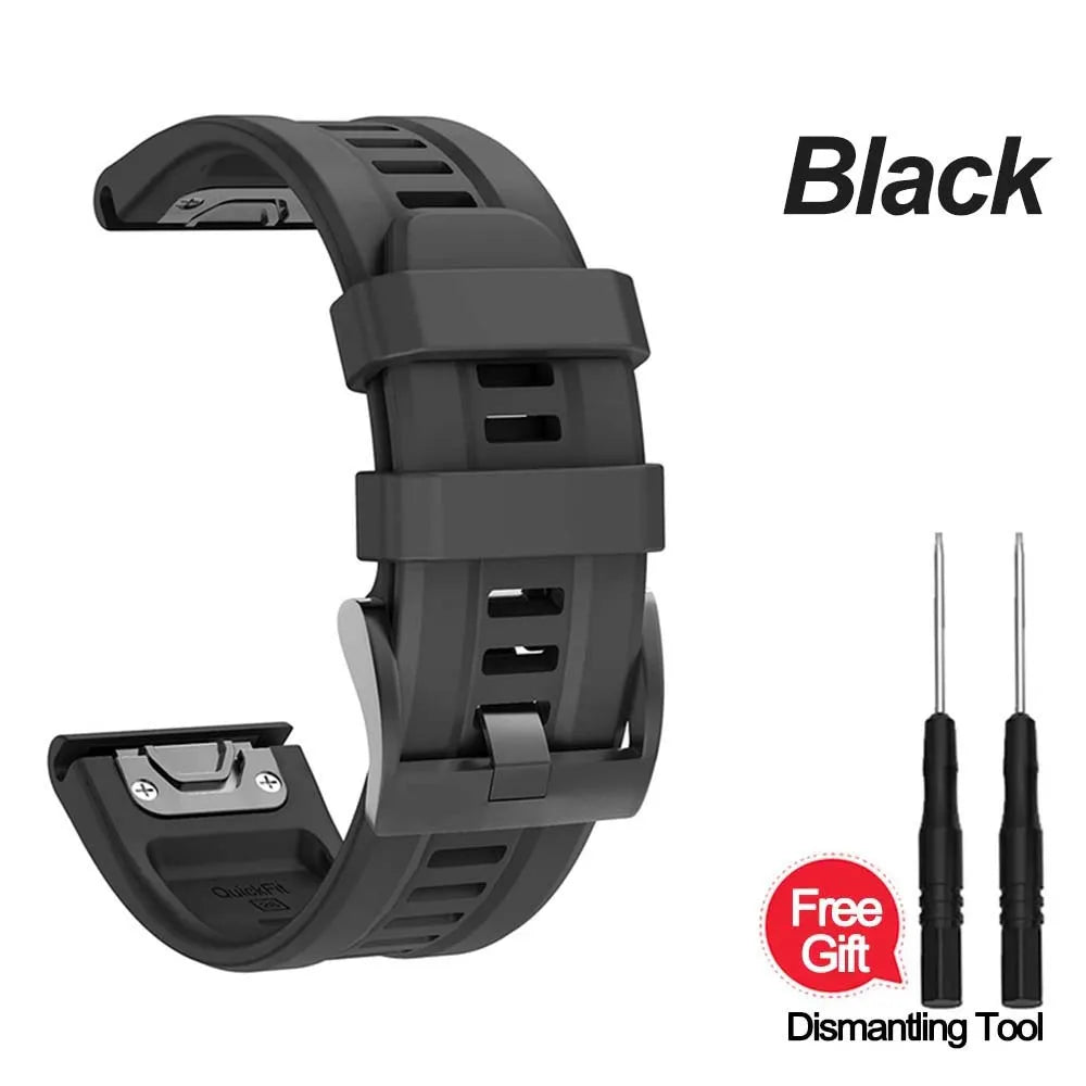 Silicone Watch Band for Garmin Fenix 7X 6X 5X – 22mm & 26mm Peaceful Pleasures Health and Wellness black QuickFit 26mm