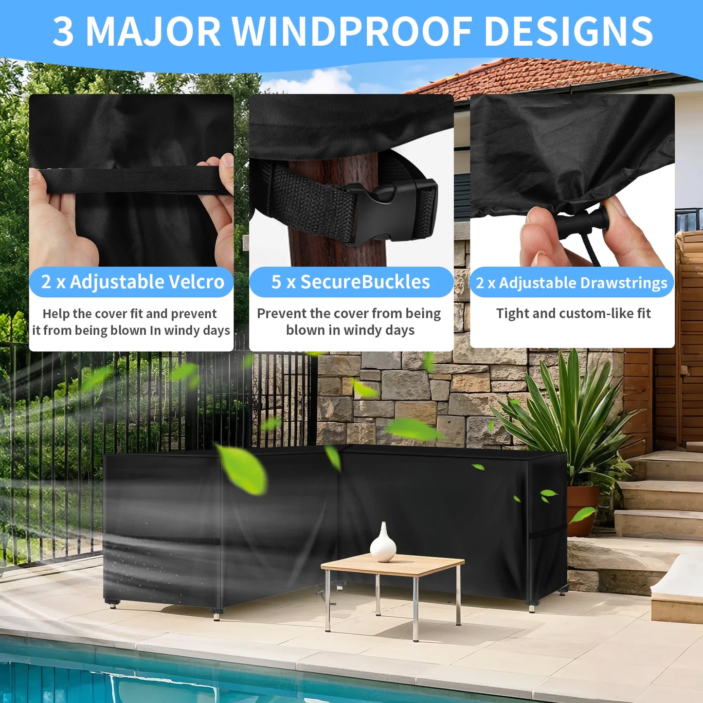 Waterproof Garden Furniture Cover L-Shaped Lounge Cover Sofa Cover for Garden Tarpaulin Corner Sofa Furniture Protective Cover Peaceful Pleasures Health and Wellness