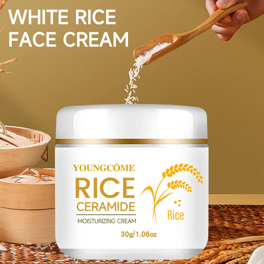 30/60g Rice Cream For Face White Rice Essence Brightening Moisturizing Cream Lightweight Moisturizer Face Cream Smooth Lines Peaceful Pleasures Health and Wellness