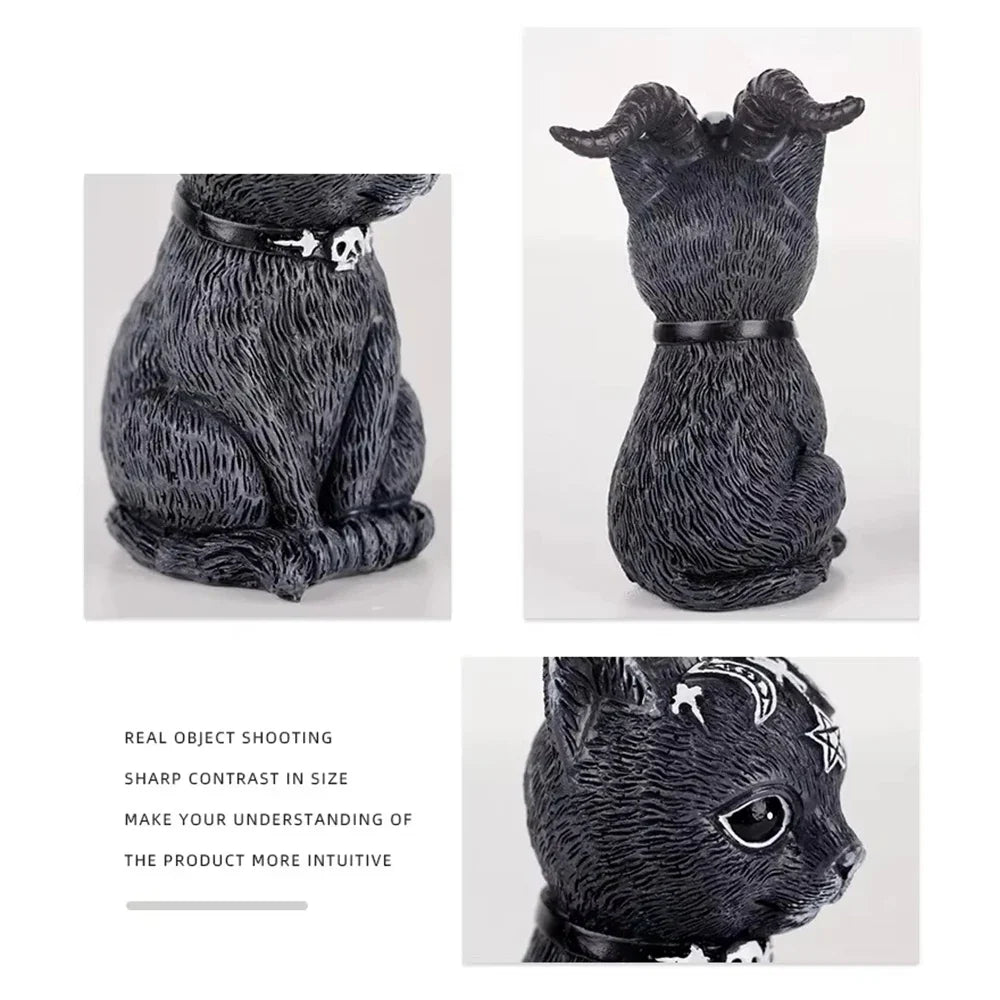 Black Cat Witch Figurine | Hand-Painted Halloween Desk Ornament