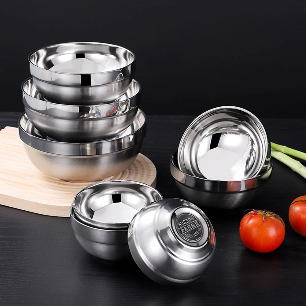 Stainless Steel Bowl Double Layer Thickening Family Kitchens Outdoor