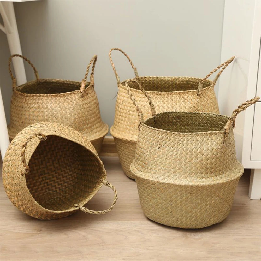 Handwoven Seagrass Plant Basket with Handles | Home Decor