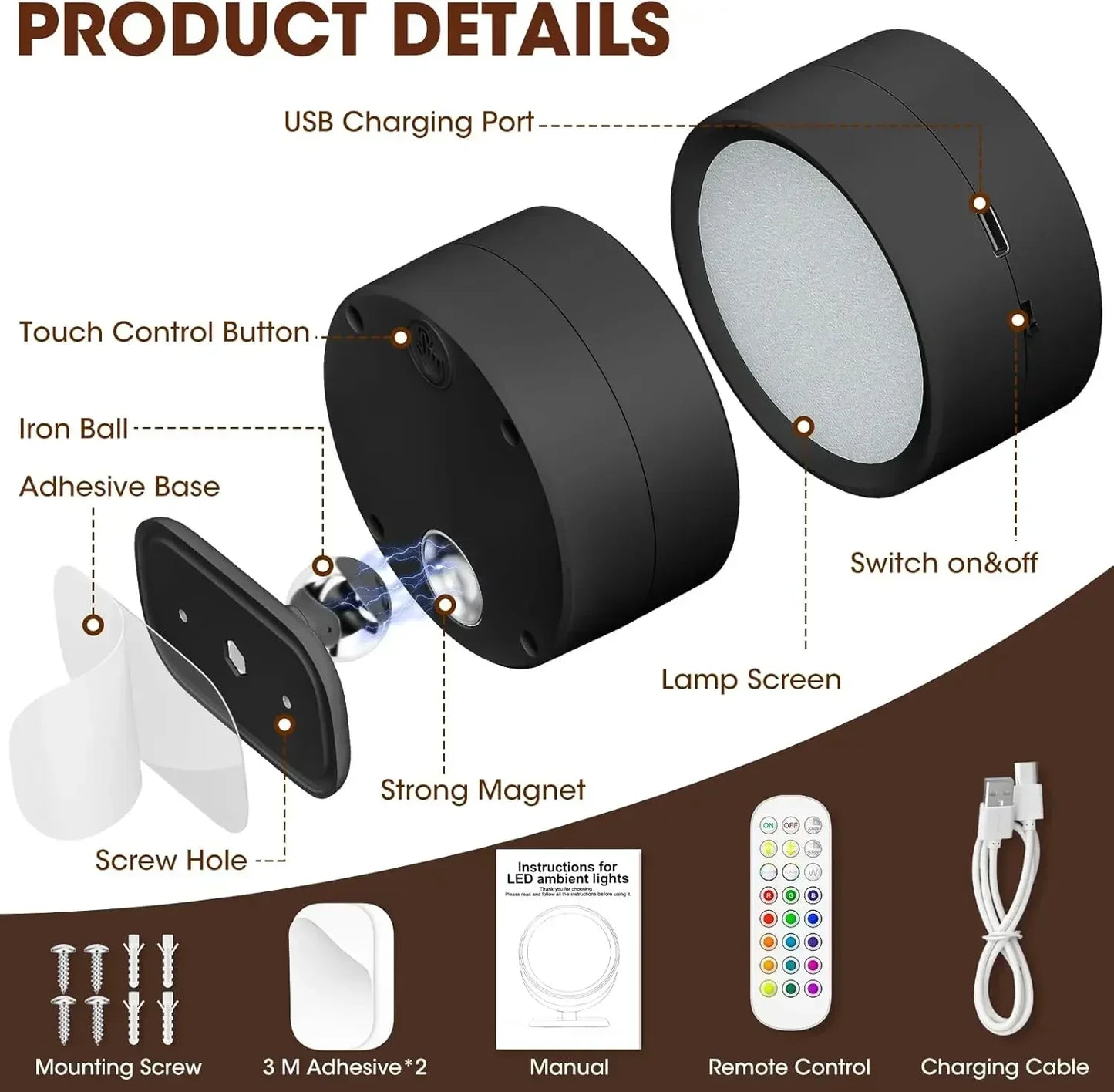 LED Wall Sconce | Dimmable USB Rechargeable Magnetic Light