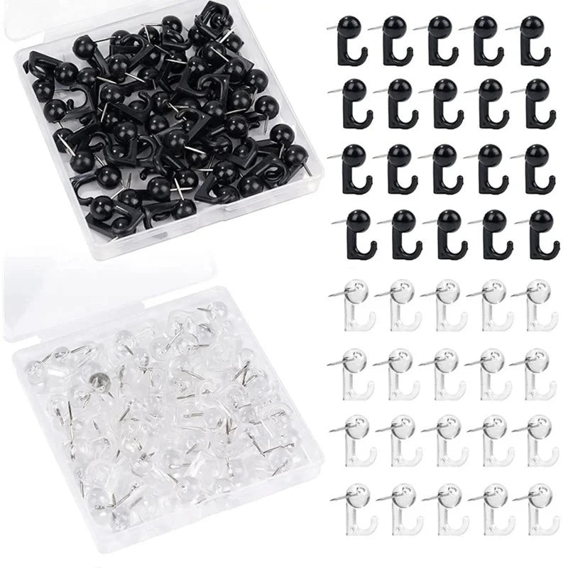 Bulk 30pcs Clear Black Plastic Push Pins with Hooks, Decorative Reusable Thumbtacks for Notice Board, Office Cork Board Peaceful Pleasures Health and Wellness