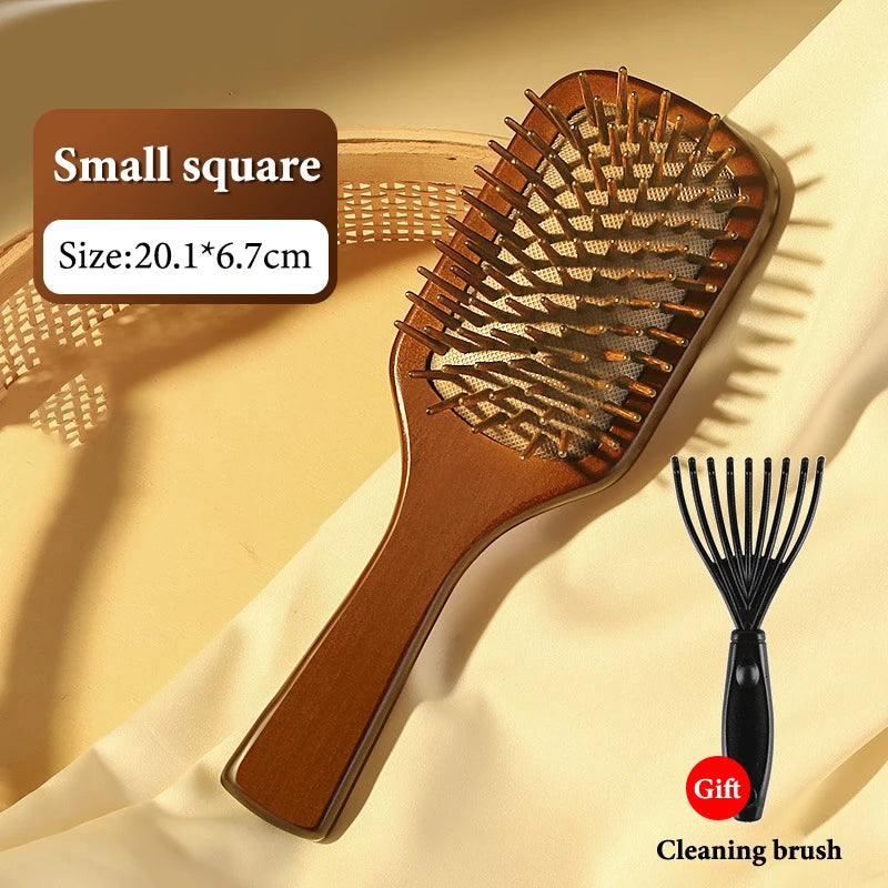 1pcs Sandalwood Hand Carved Air Cushion Comb With Wood Teeth, Scalp Massage Brush For All Hair Types, Wooden Hair Styling Peaceful Pleasures Health and Wellness Small square
