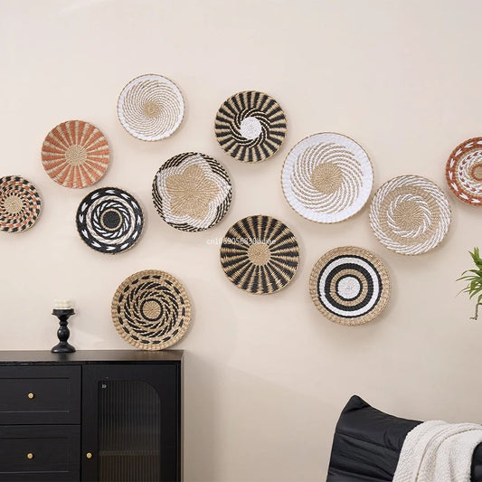 Boho Hand Woven Rattan Wall Basket | Farmhouse Decor Woven Wall Basket Peaceful Pleasures Health and Wellness