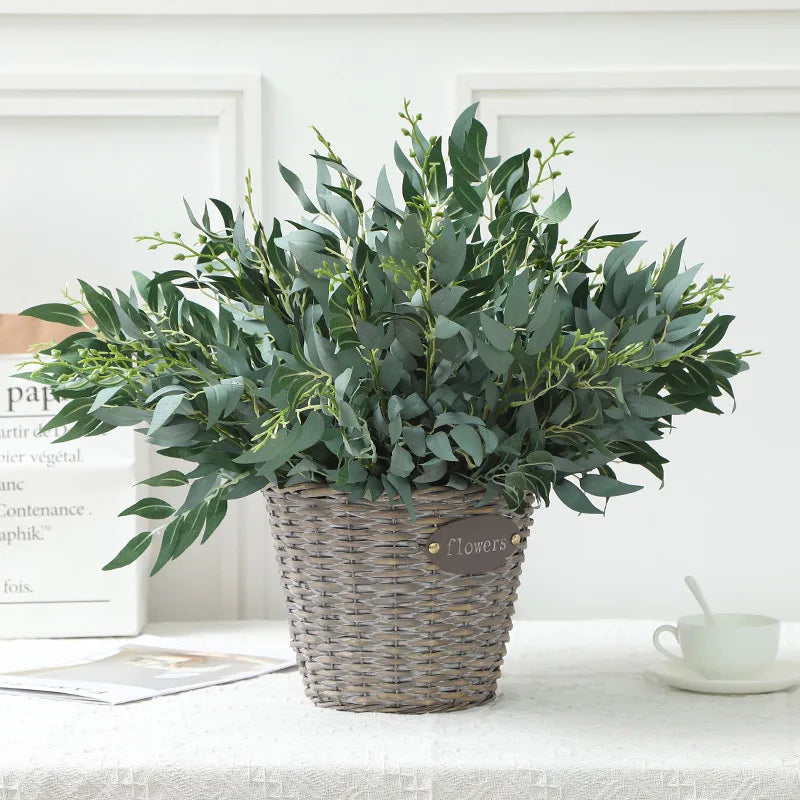 Silk Artificial Willow Bouquet | Fake Green Leaves for Home & Wedding