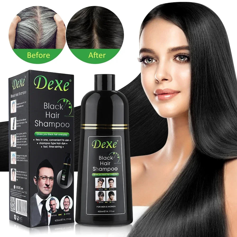 Dexe Herbal Hair Dye Shampoo – Ginseng & Ginger Gray Coverage, Semi-Permanent | 400ml Peaceful Pleasures Health and Wellness Black 400ml