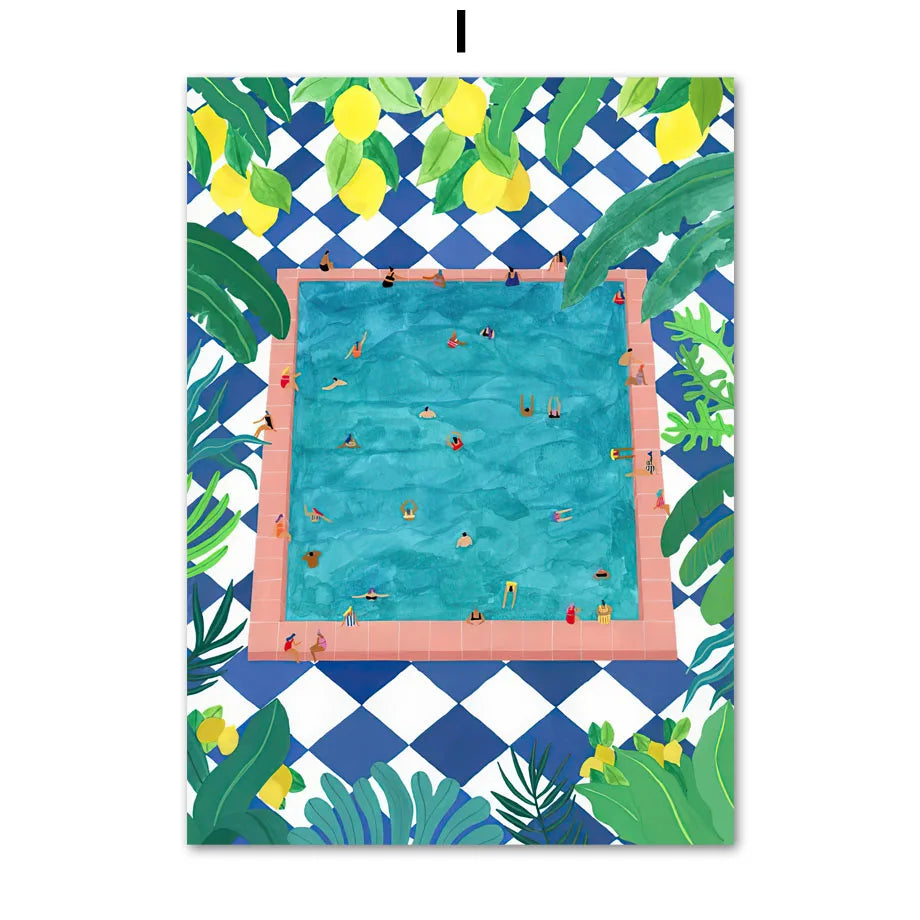 Boho Moroccan Pool Canvas Wall Art | Tropical Resort Print