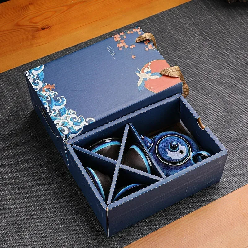 Classical Design Teapot Sets Gift Bag Drinkware Tea Sets Hand Painting Country Ceramic Chinese Tea Set Cup And Tea Pot Set Peaceful Pleasures Health and Wellness