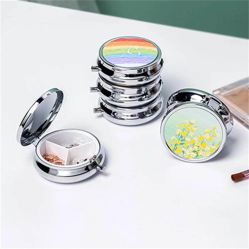 Portable 3 Cell Metal Pill Boxes Stainless Steel Round Pill Boxes Medicine Organizer Container Medicine Case Splitters Pill Box Peaceful Pleasures Health and Wellness