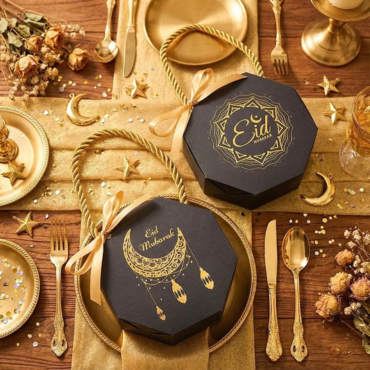 10-Pack Satin Ribbon Eid & Ramadan Gift Boxes – Gold Stamp Festive Gift Boxes Oasis Select
