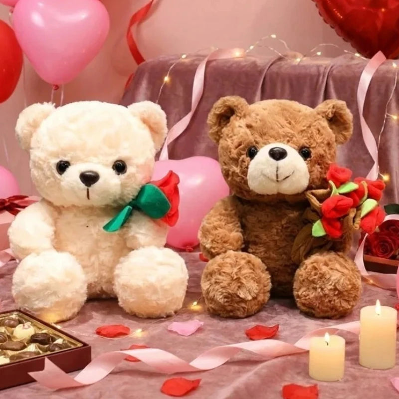 25cm Kawaii Teddy Bear Plush with Roses | Valentine's Day Gift