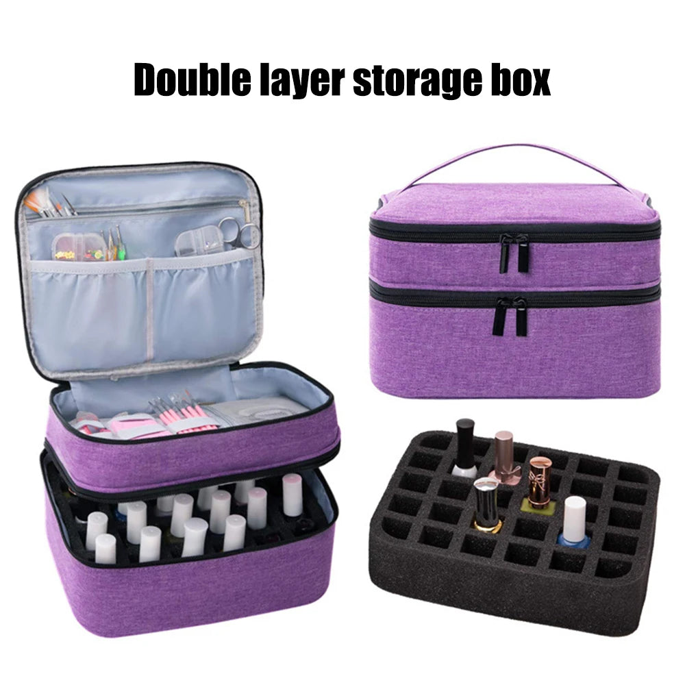 Nail Polish Storage Bag Essential Oil Bag Portable Cosmetic Nail Care Kit Nail Care Tool Storage Box Double Layer 30 Compartment Peaceful Pleasures Health and Wellness