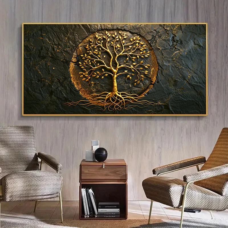 Abstract Golden Tree of Life Canvas Wall Art | Frameless Print Canvas Wall Art Peaceful Pleasures Health and Wellness