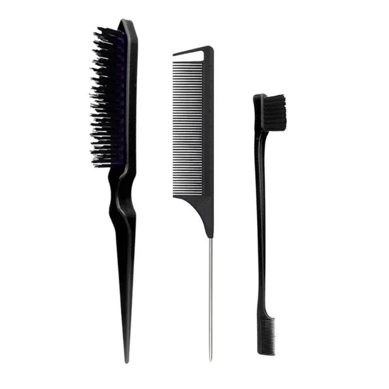 3Pcs Slick Back Hair Brush Set Bristle Hair Brush Brush Teasing Comb for Women Baby Kids Black Hair Peaceful Pleasures Health and Wellness black 1set