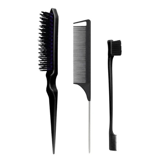 3Pcs Slick Back Hair Brush Set Bristle Hair Brush Brush Teasing Comb for Women Baby Kids Black Hair Peaceful Pleasures Health and Wellness black 1set