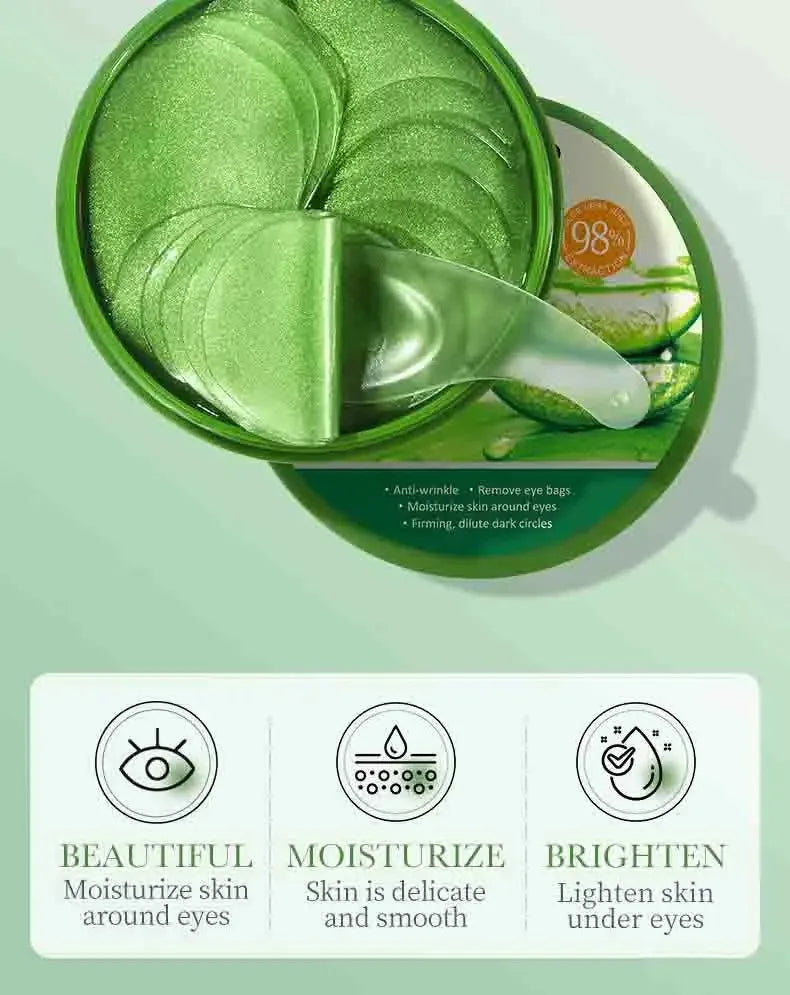 60pcs Aloe Vera Collagen Eye Mask Anti Dark Circles Eyes Bags Moisturizing Anti-Wrinkles Eye Patches Eyes Skin Care Products Peaceful Pleasures Health and Wellness