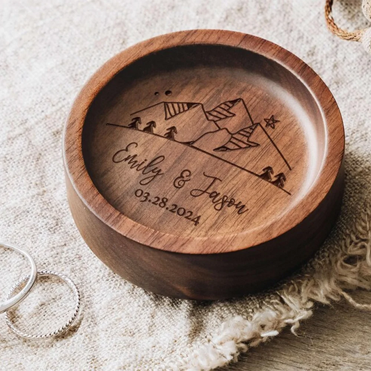Custom Engraved Wood Ring Dish | Wedding & Anniversary Gift Personalized Ring Dish Peaceful Pleasures Health and Wellness