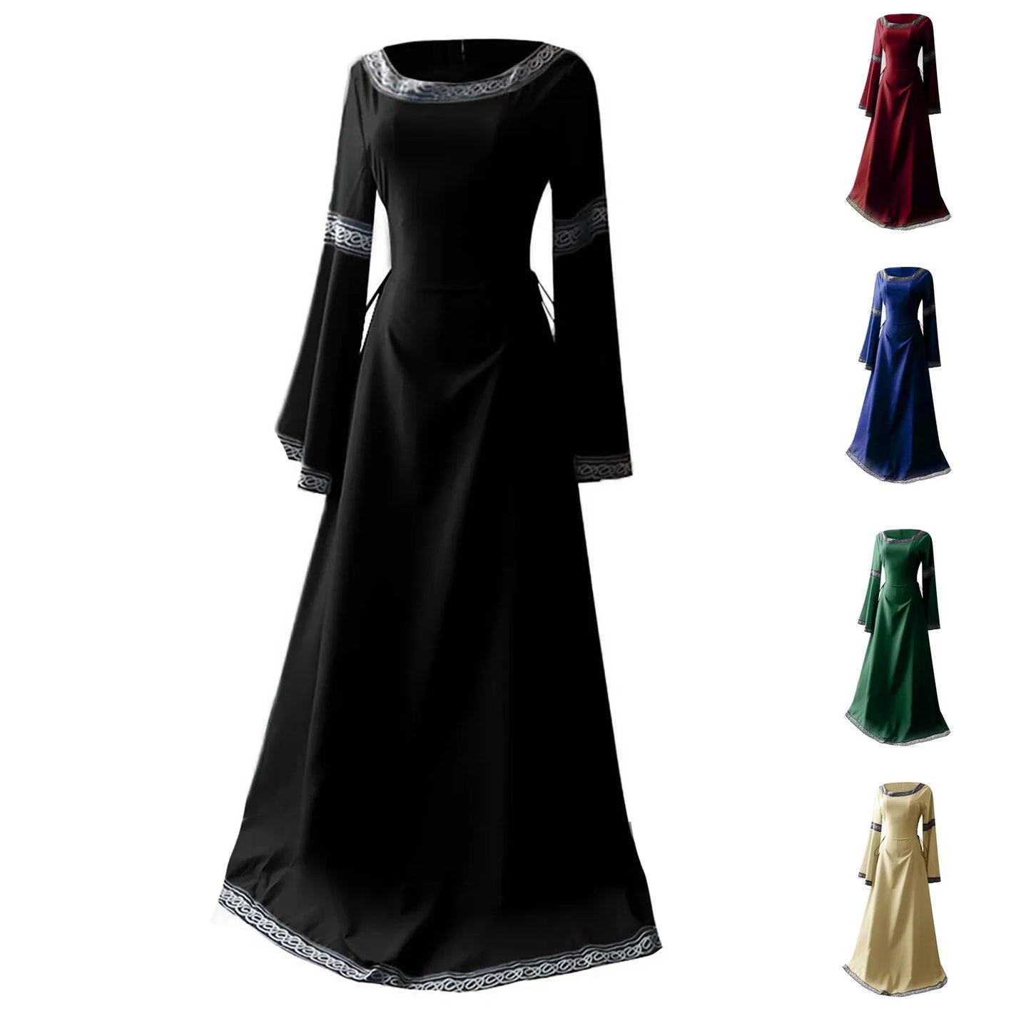 Women's Medieval Renaissance Trumpet Sleeve Lace Maxi Gown