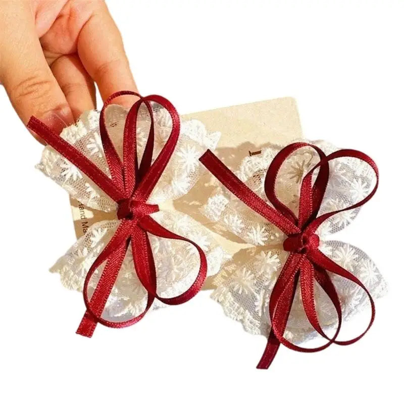 Lace Baby Hair Bows Hairpins – No-Slip Barrettes for Girls 2pc