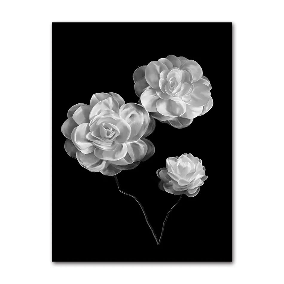 Black & White Floral Canvas Wall Art | Nordic Abstract Poster