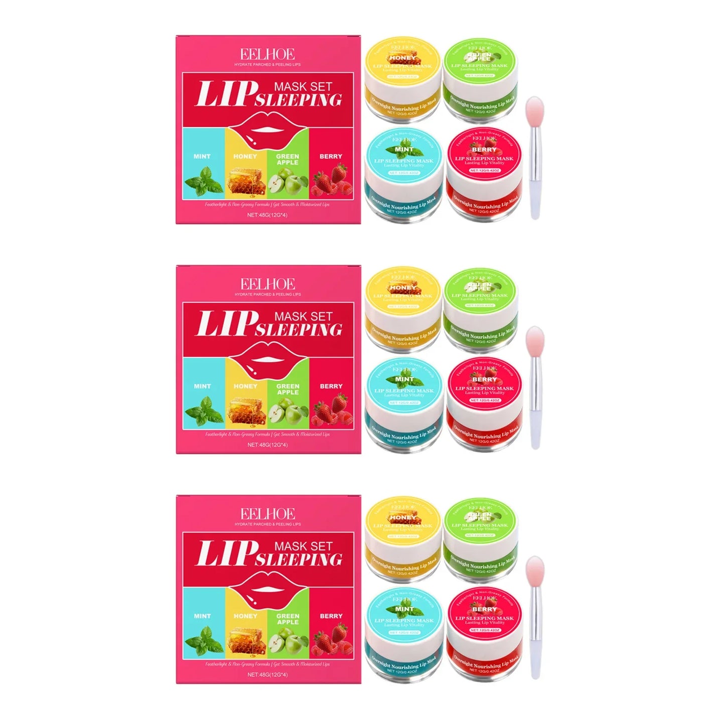 EELHOE Lip Sleeping Mask Set – 4 Flavors, Hydrate & Repair